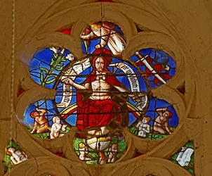 Fenster, das Christus des Jüngsten Gerichts darstellt